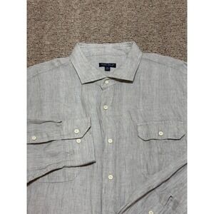 Peter Millar Crown Crafted Gray Button Down Shirt Mens Size XXL Linen NWT $250